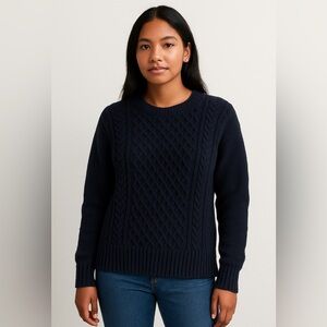 Midnight blue cable knit long sleeve oversized sweater